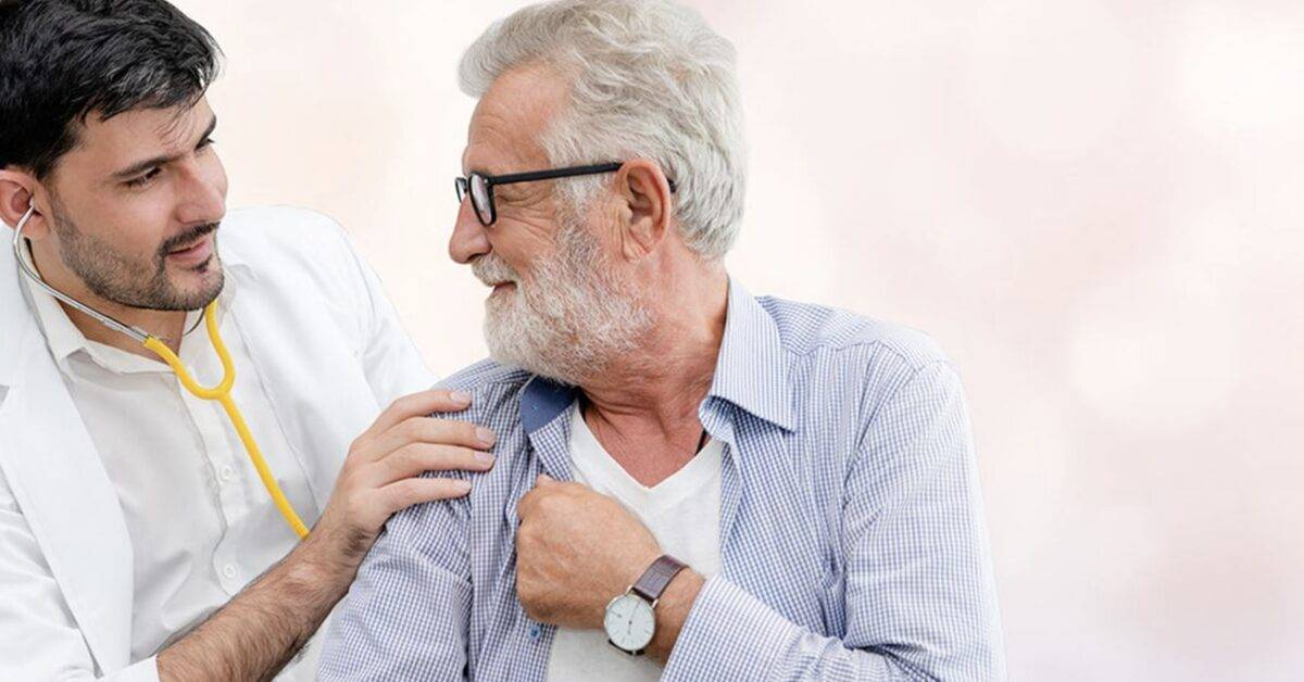 Doctor checking patient health in hospital office.